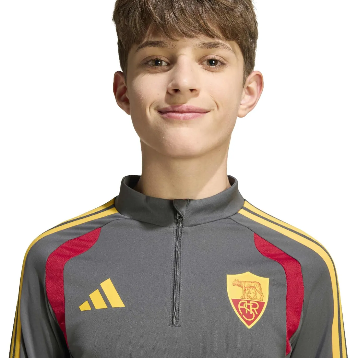 adidas AS Roma Trainingstrui 1/4-Zip 2026-2027 Kids Donkergrijs Rood Oranje