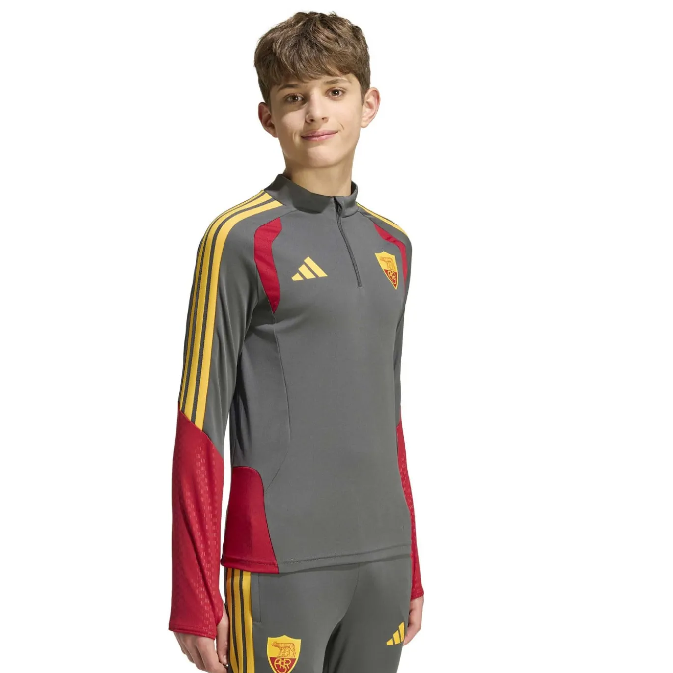 adidas AS Roma Trainingstrui 1/4-Zip 2026-2027 Kids Donkergrijs Rood Oranje
