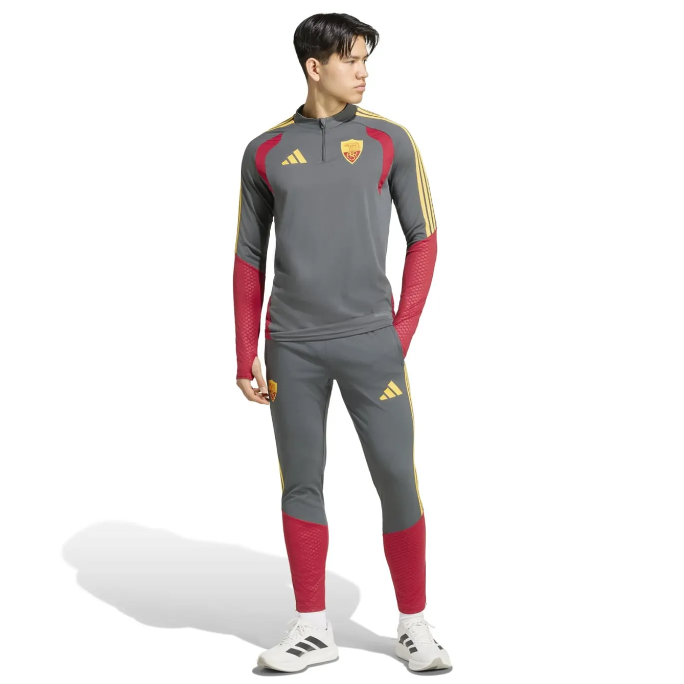 adidas AS Roma Trainingstrui 1/4-Zip 2026-2027 Donkergrijs Rood Oranje
