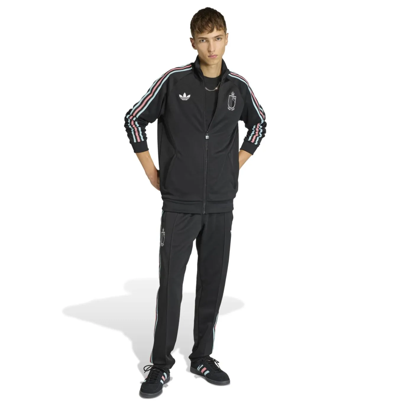 adidas België Originals Trainingspak Full-Zip Zwart Lichtblauw Roze