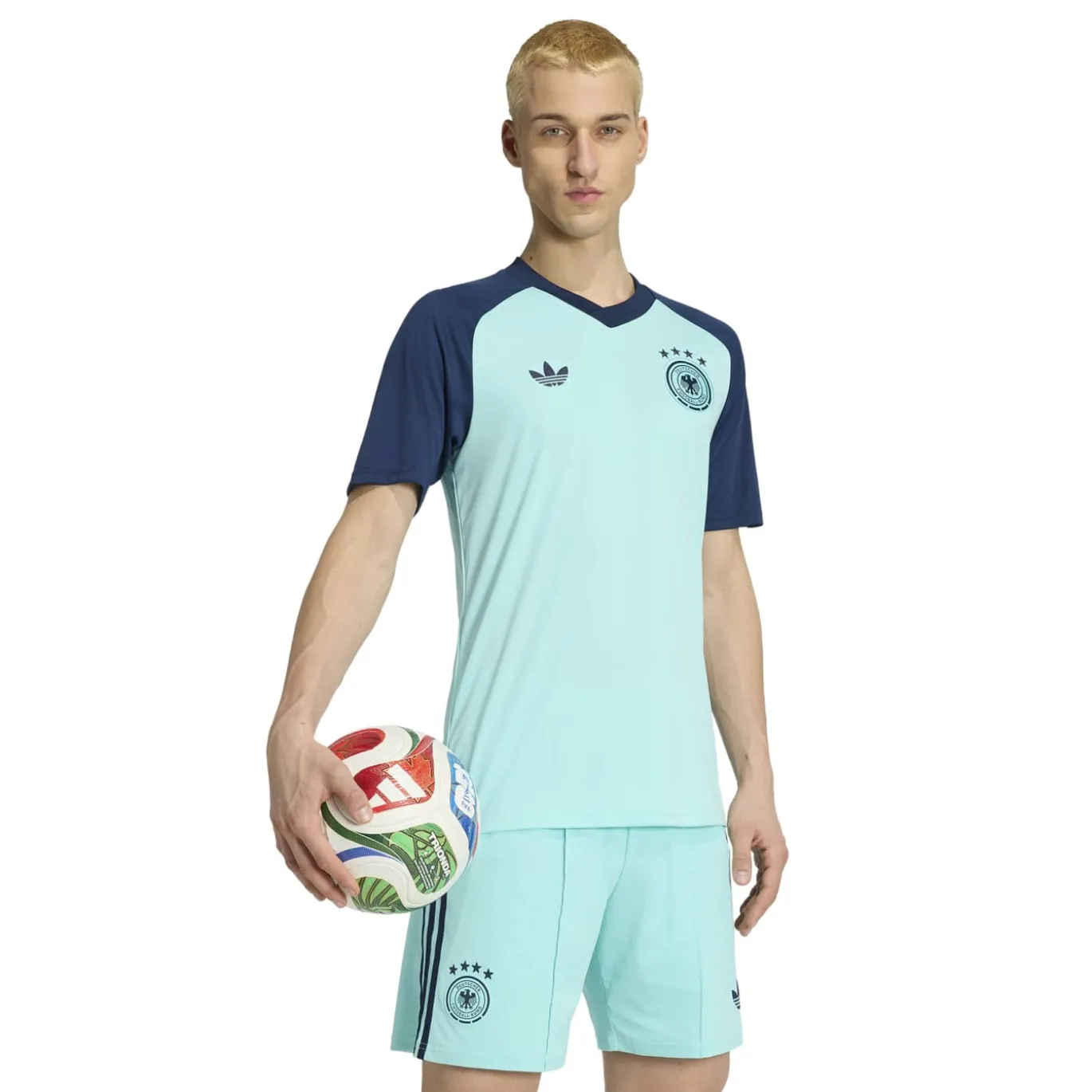 adidas Duitsland Pre-Match Trainingsshirt 2026-2028 Turquoise Donkerblauw
