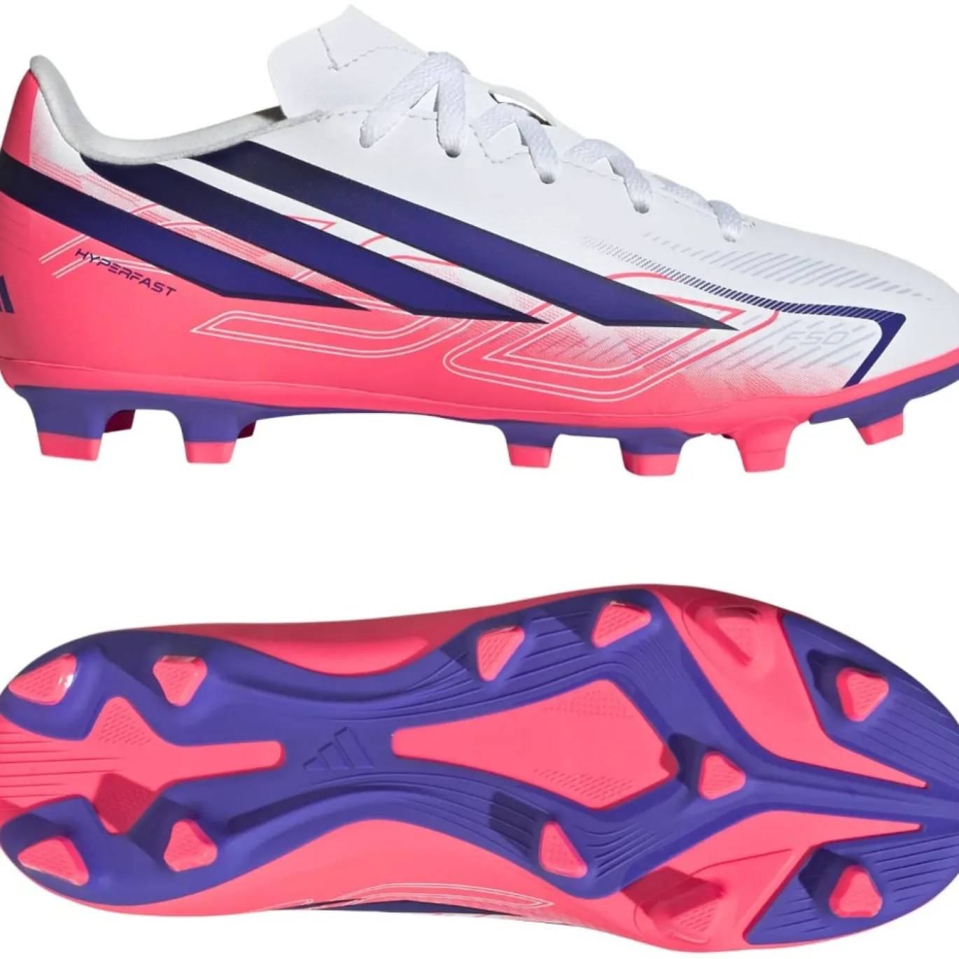 adidas F50 Hyperfast Club Gras / Kunstgras Voetbalschoenen (MG) Kids Wit Paars Roze
