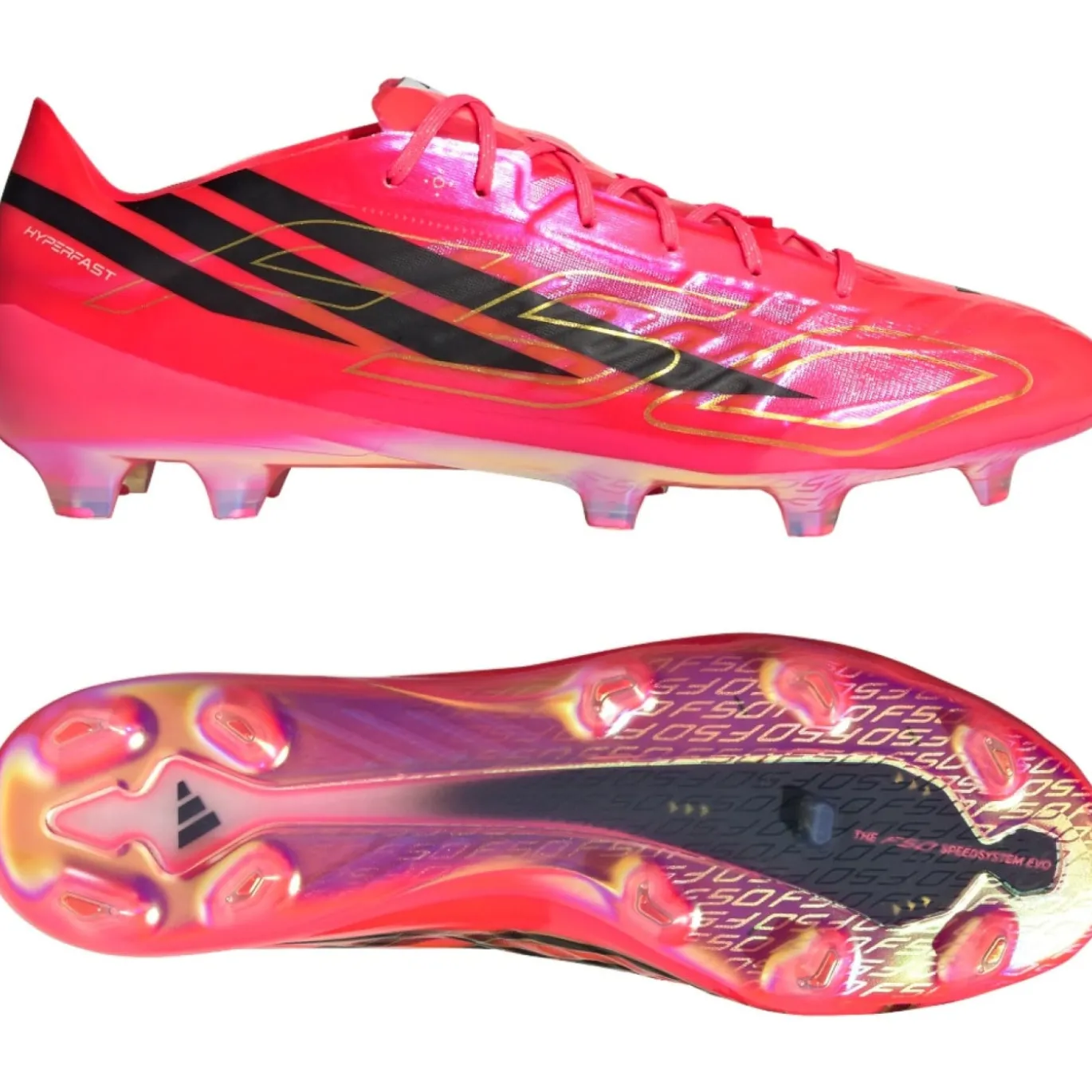 adidas F50 Hyperfast EVO Gras Voetbalschoenen (FG) Felroze Zwart Goud Wit