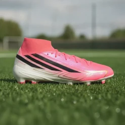 adidas F50 Hyperfast League Mid Gras Voetbalschoenen (FG) Felroze Zwart Goud Wit