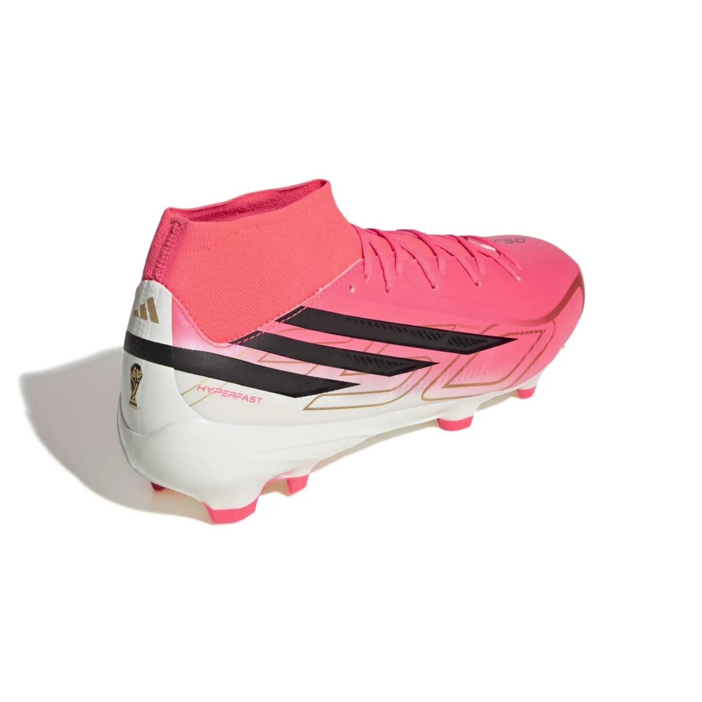 adidas F50 Hyperfast League Mid Gras Voetbalschoenen (FG) Felroze Zwart Goud Wit