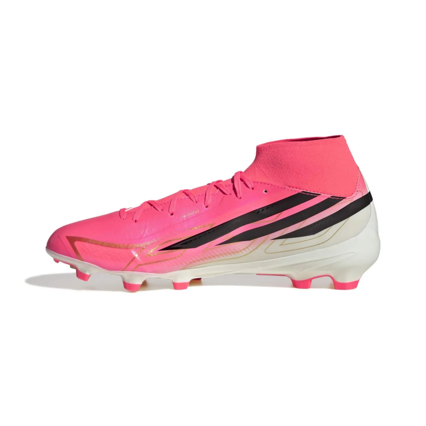 adidas F50 Hyperfast League Mid Gras Voetbalschoenen (FG) Felroze Zwart Goud Wit