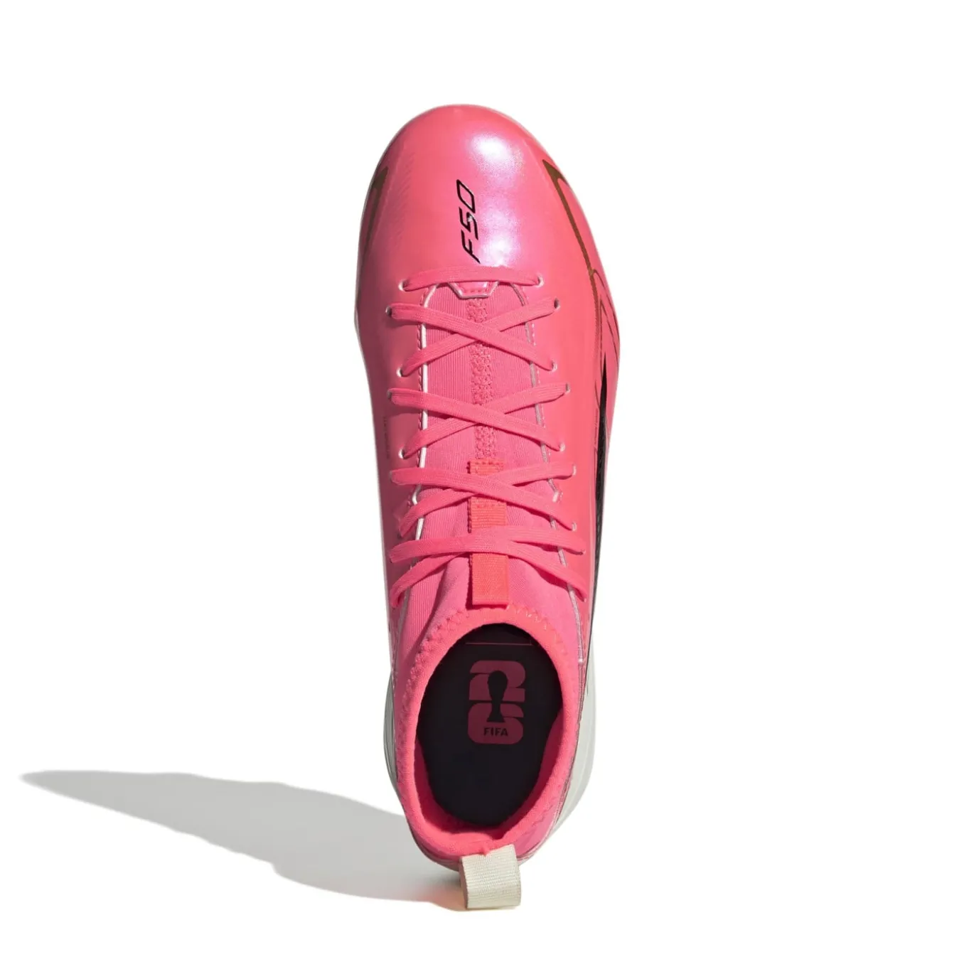adidas F50 Hyperfast League Mid Gras Voetbalschoenen (FG) Kids Felroze Zwart Goud Wit