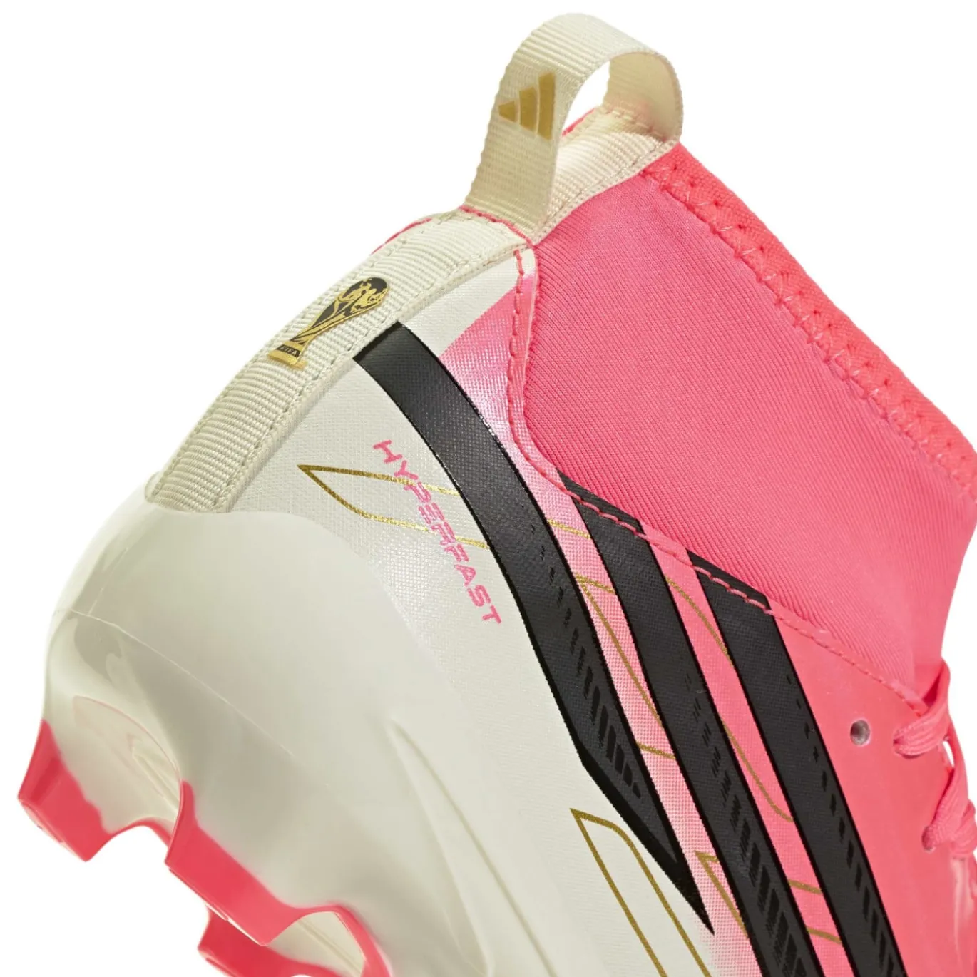 adidas F50 Hyperfast League Mid Gras Voetbalschoenen (FG) Kids Felroze Zwart Goud Wit