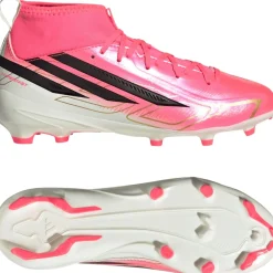 adidas F50 Hyperfast League Mid Gras Voetbalschoenen (FG) Kids Felroze Zwart Goud Wit
