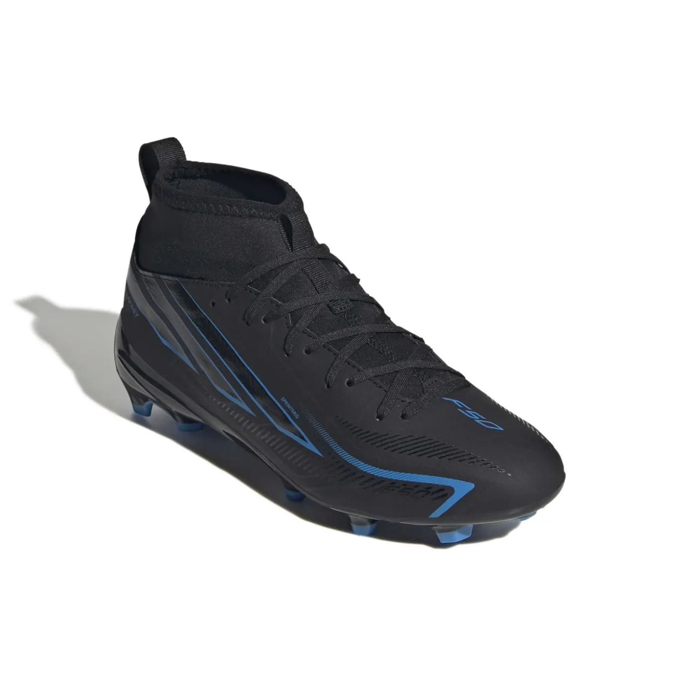 adidas F50 Hyperfast League Mid Gras Voetbalschoenen (FG) Kids Zwart Zwart Blauw