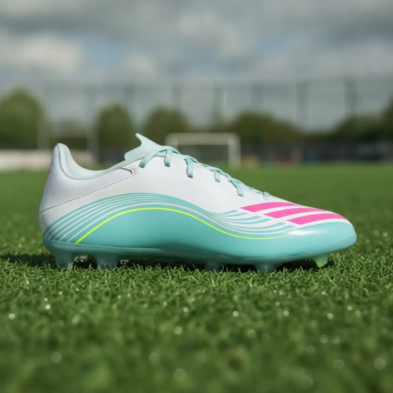 adidas F50 Messi League Gras / Kunstgras Voetbalschoenen (MG) Wit Turquoise Roze