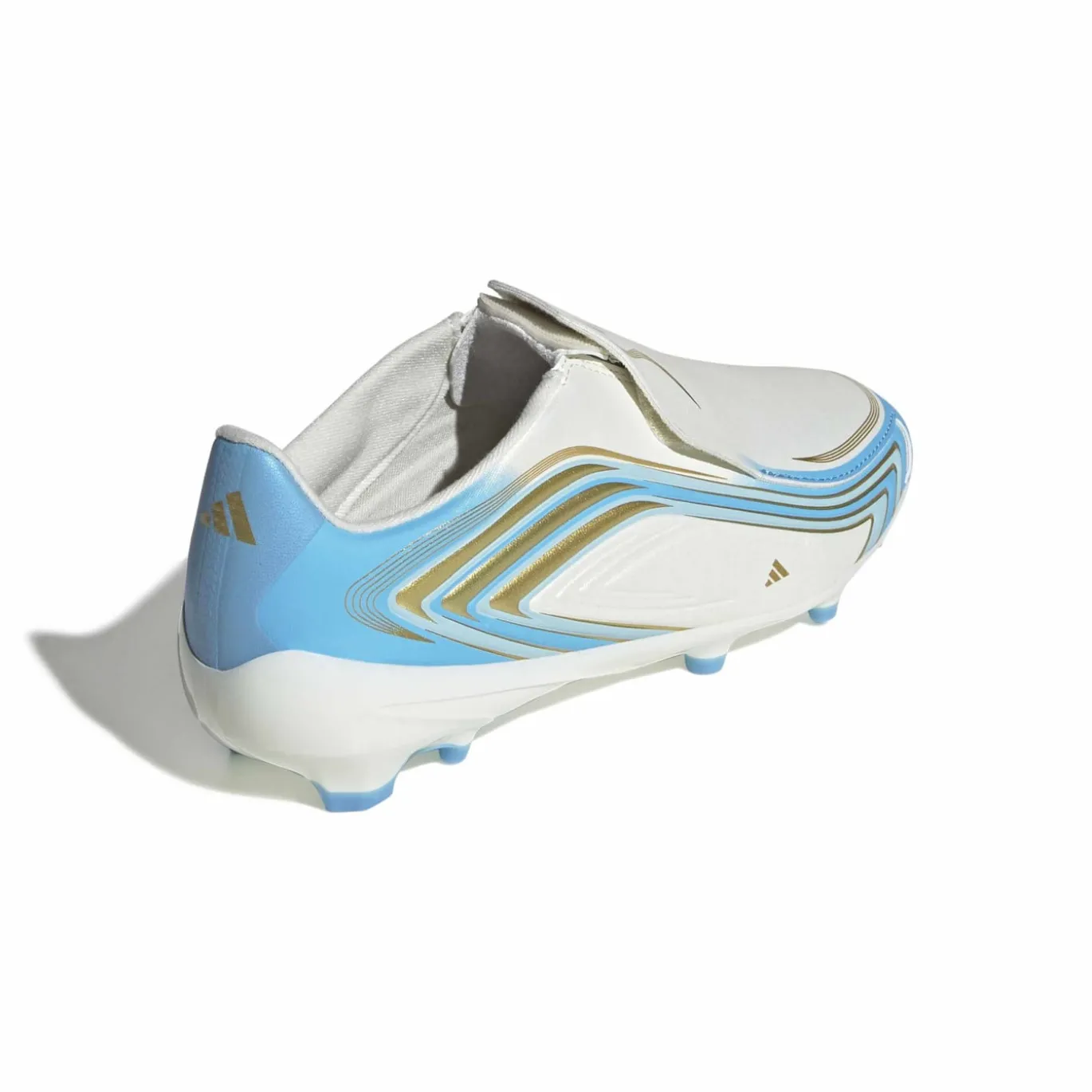 adidas F50 Messi League Veterloze Gras Voetbalschoenen (FG) Kids Wit Lichtblauw Goud