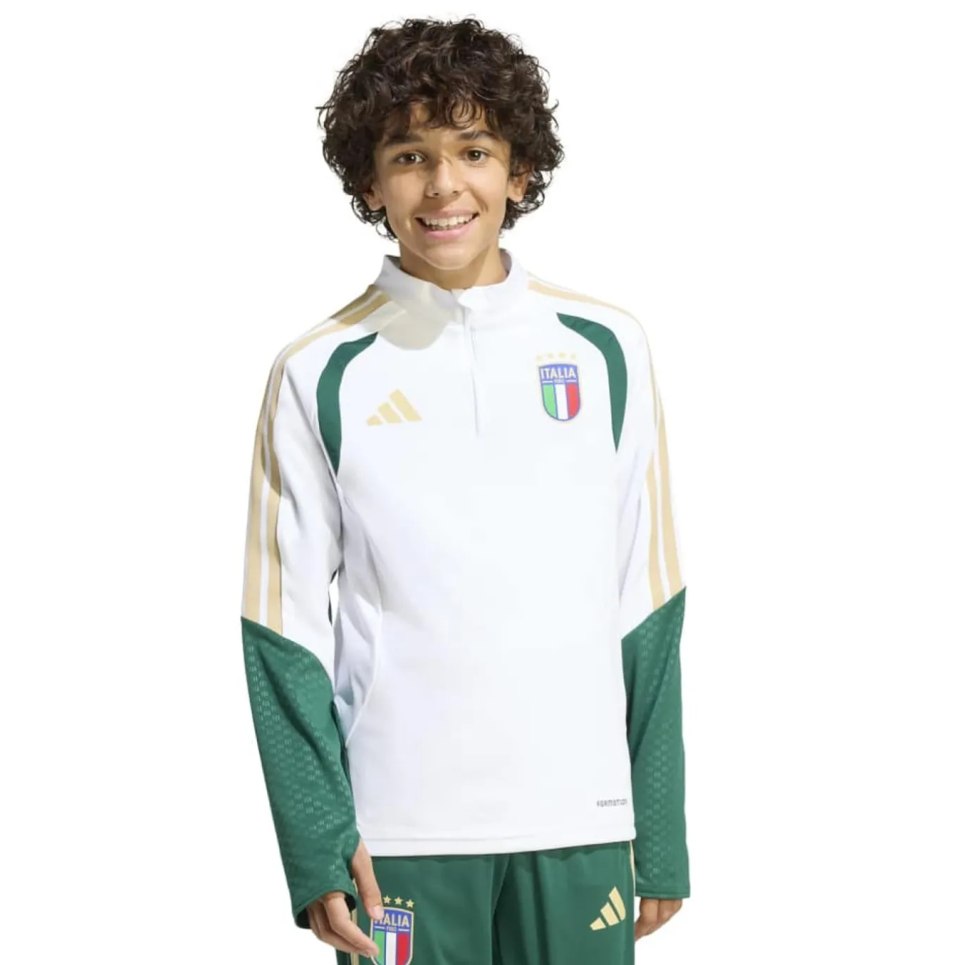 adidas Italië Trainingstrui 1/4-Zip 2026-2028 Kids Wit Groen Goud