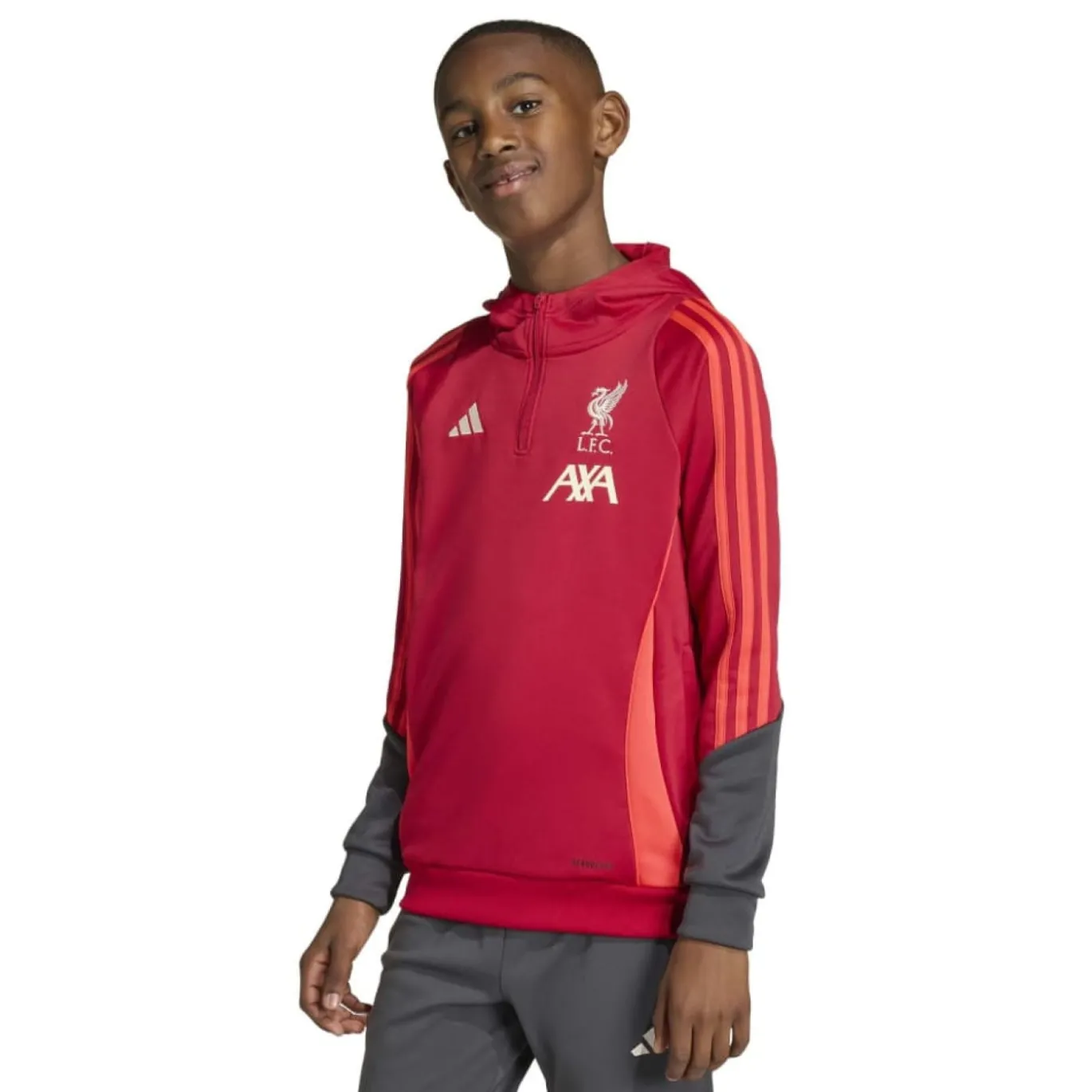 adidas Liverpool Track Hoodie 1/4-Zip 2025-2026 Kids Rood Grijs Zilver