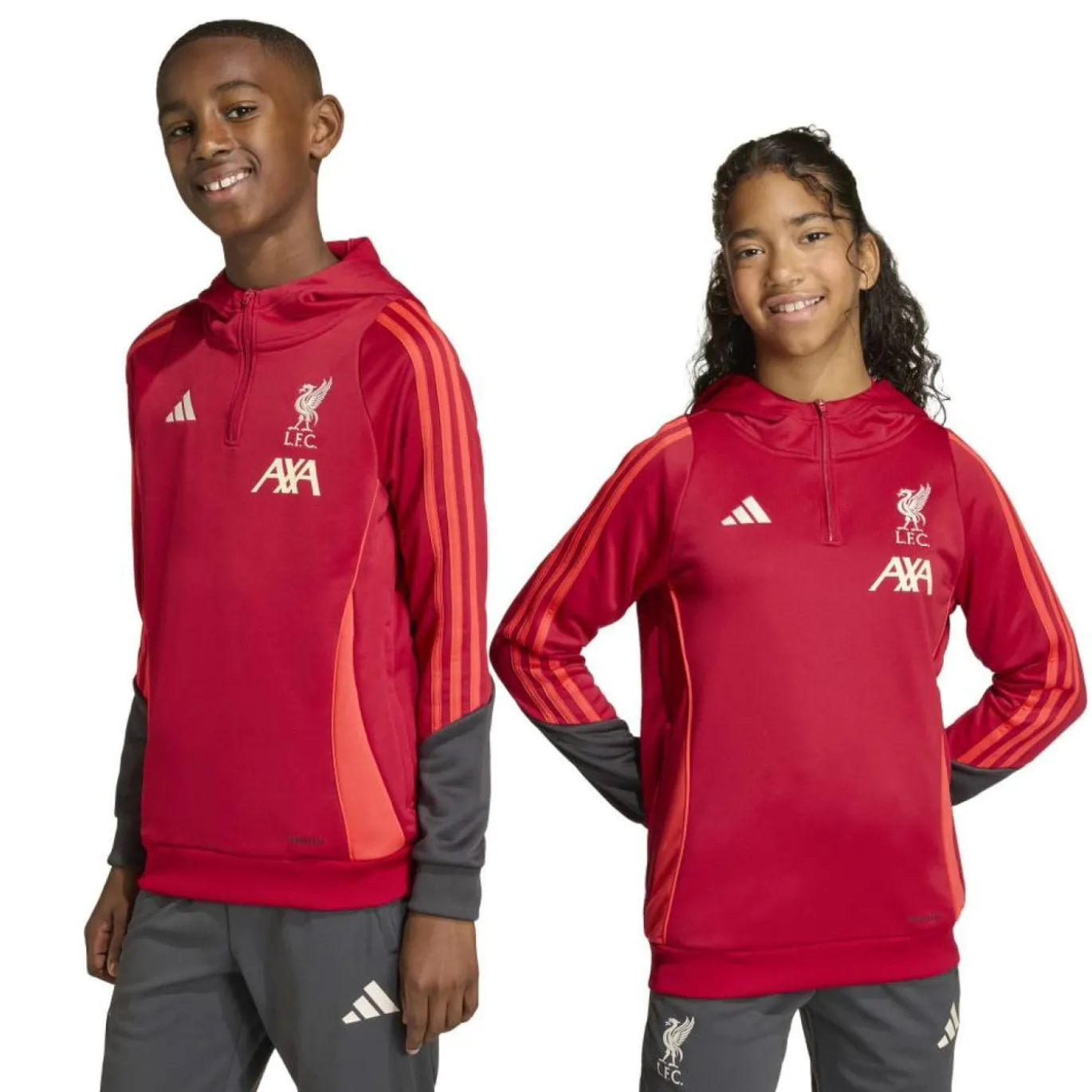 adidas Liverpool Track Hoodie 1/4-Zip 2025-2026 Kids Rood Grijs Zilver