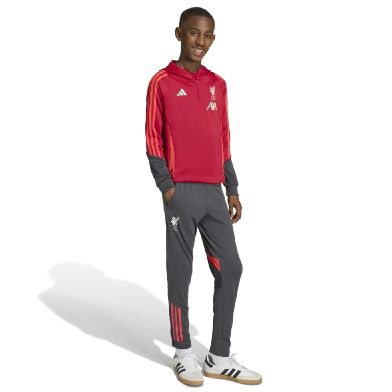 adidas Liverpool Track Hoodie 1/4-Zip 2025-2026 Kids Rood Grijs Zilver