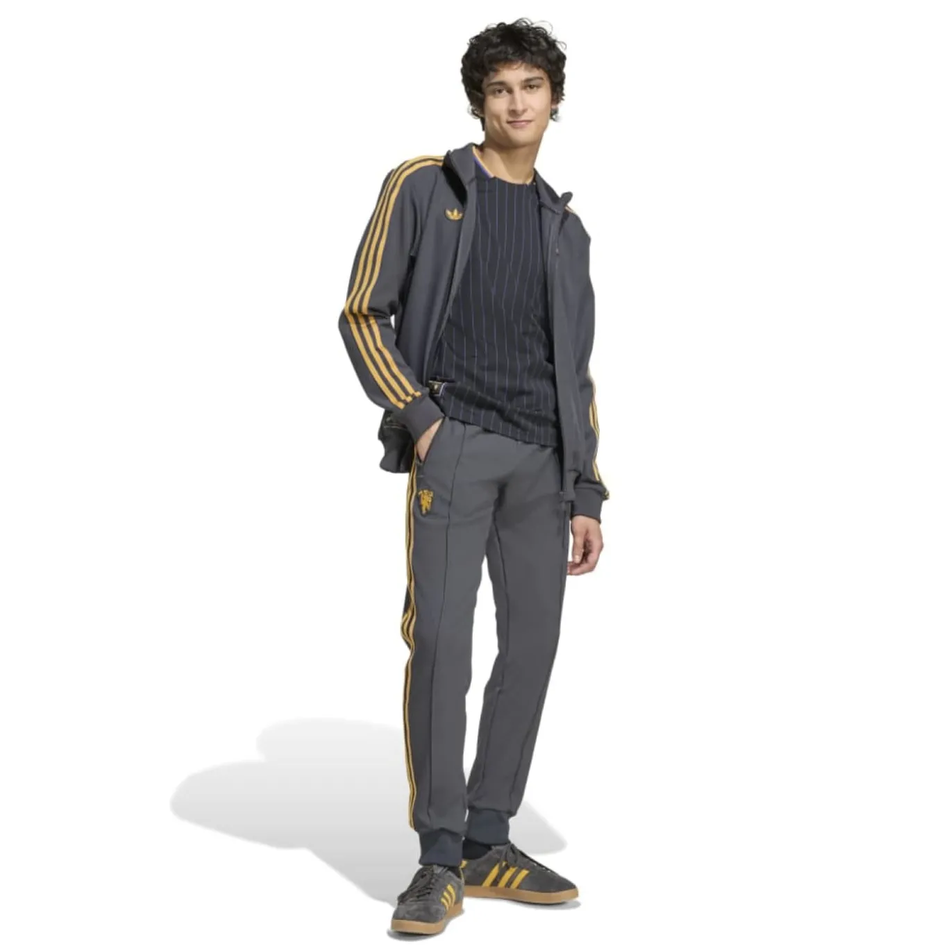 adidas Manchester United Terrace Icons Trainingspak Full-Zip Donkergrijs Goud