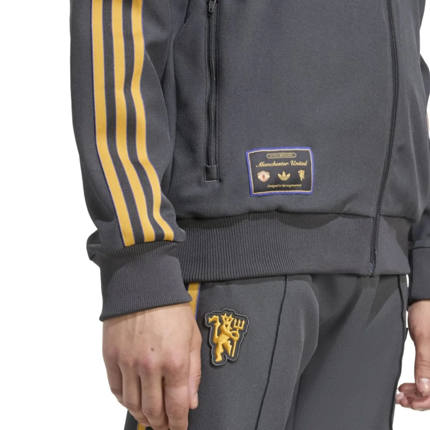 adidas Manchester United Terrace Icons Trainingspak Full-Zip Donkergrijs Goud