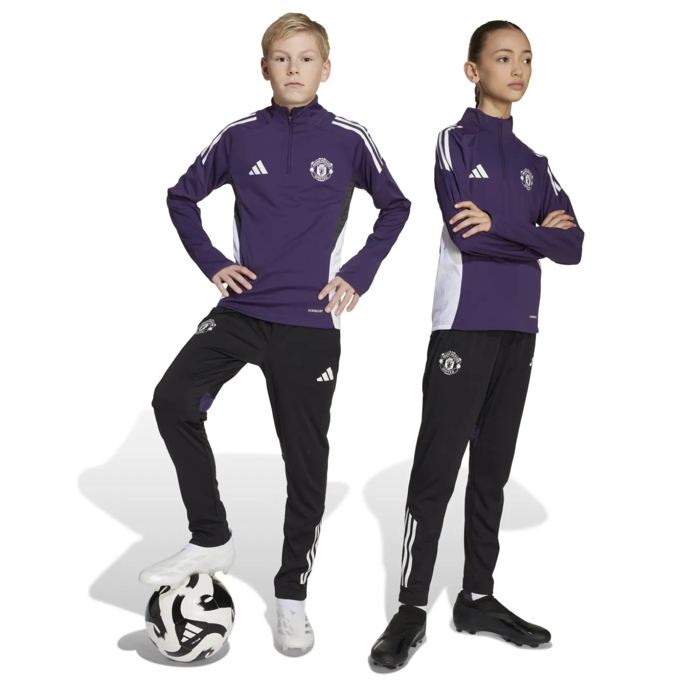 adidas Manchester United Trainingsbroek 2025-2026 Kids Zwart Wit Paars