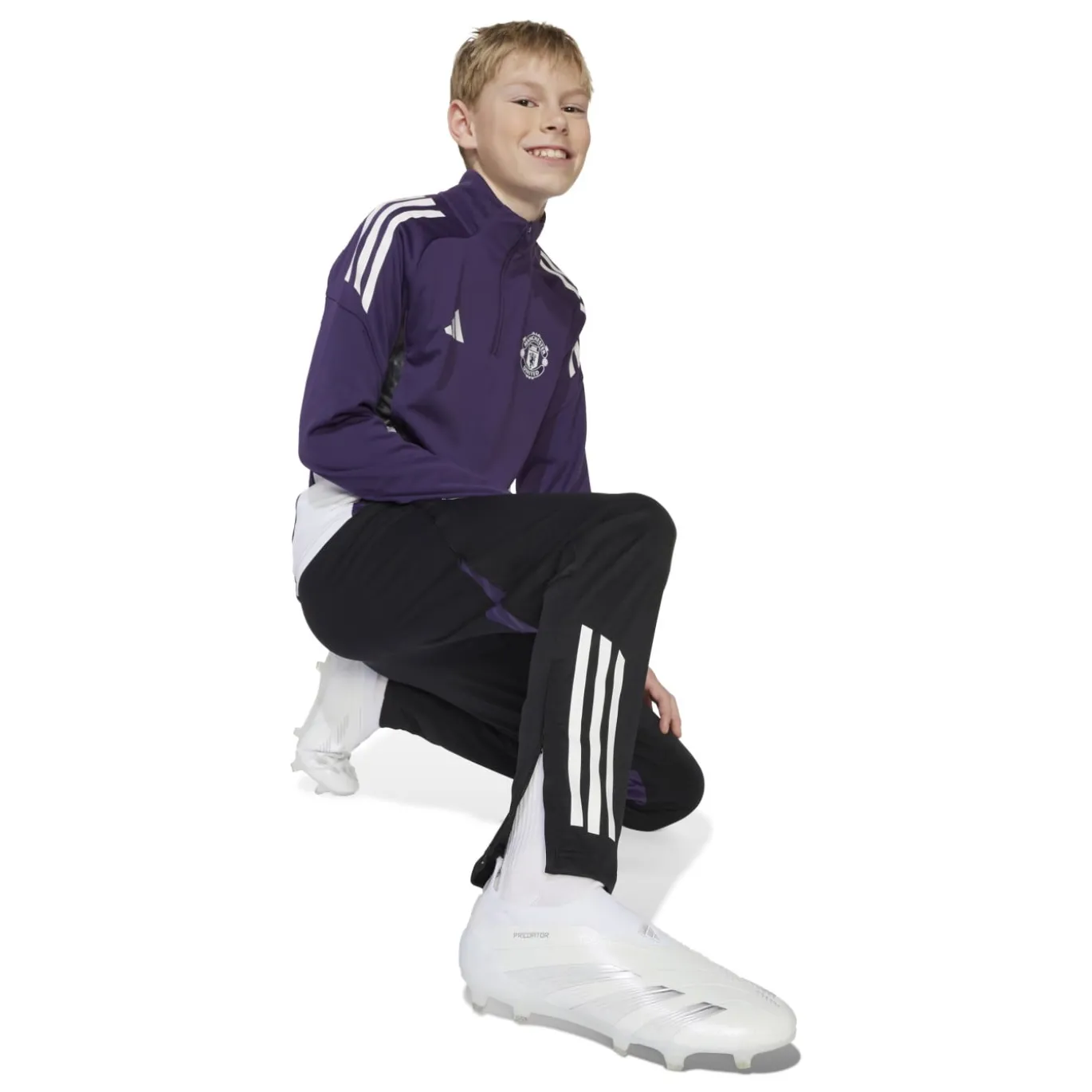 adidas Manchester United Trainingspak 1/4-Zip 2025-2026 Kids Paars Zwart Wit