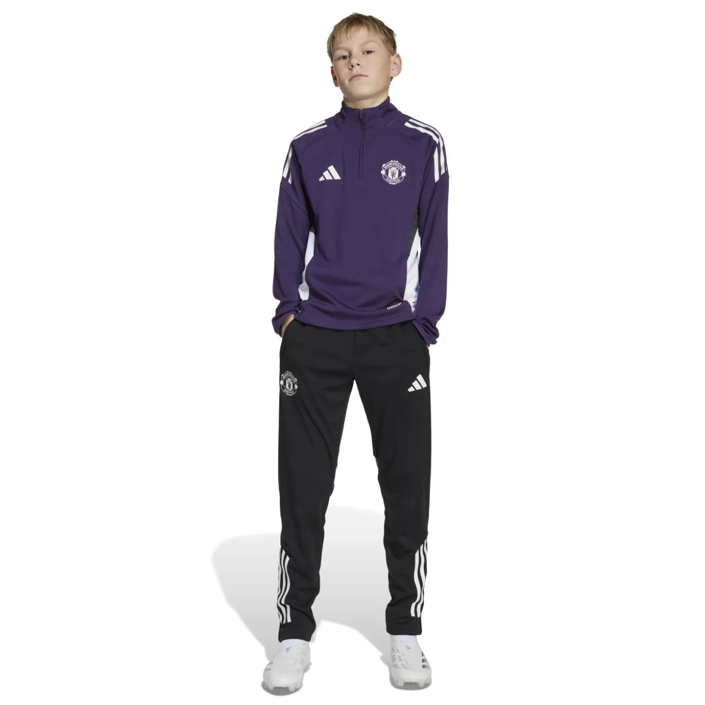 adidas Manchester United Trainingspak 1/4-Zip 2025-2026 Kids Paars Zwart Wit