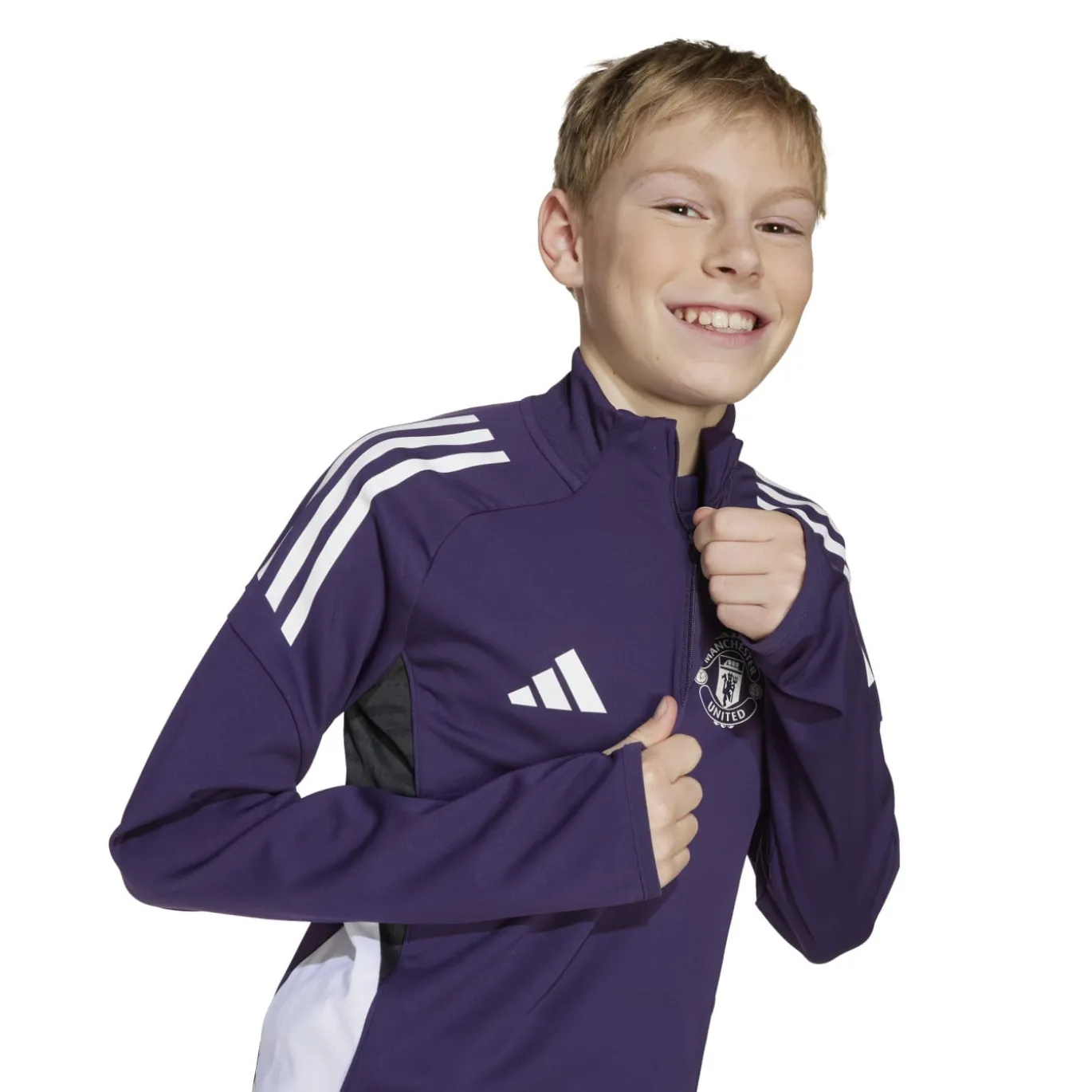 adidas Manchester United Trainingstrui 1/4-Zip 2025-2026 Kids Paars Wit Zwart