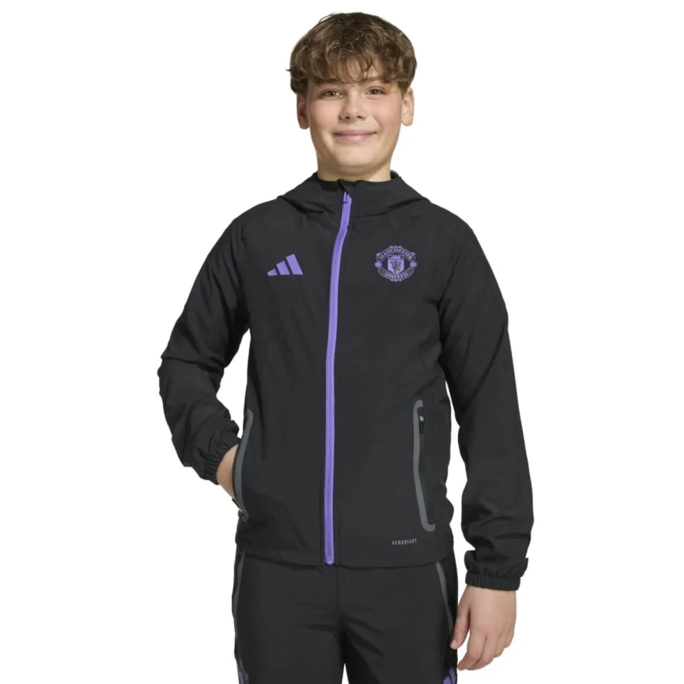 adidas Manchester United Vis Tech Trainingspak Full-Zip Kids Zwart Paars