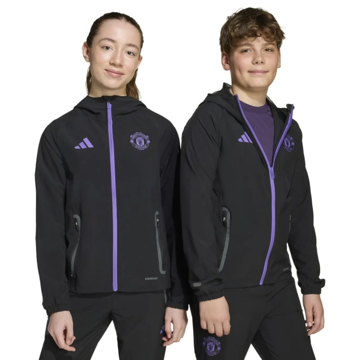 adidas Manchester United Vis Tech Trainingspak Full-Zip Kids Zwart Paars