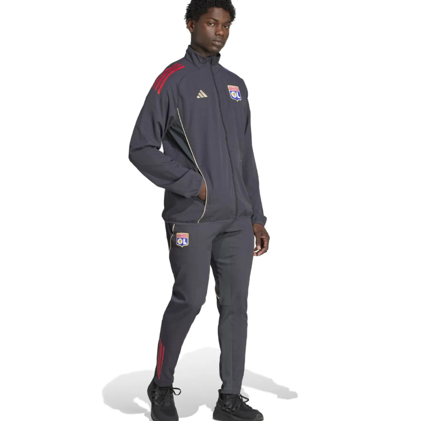 adidas Olympique Lyon Presentatie Trainingspak Full-Zip 2025-2026 Donkergrijs Goud Rood Blauw