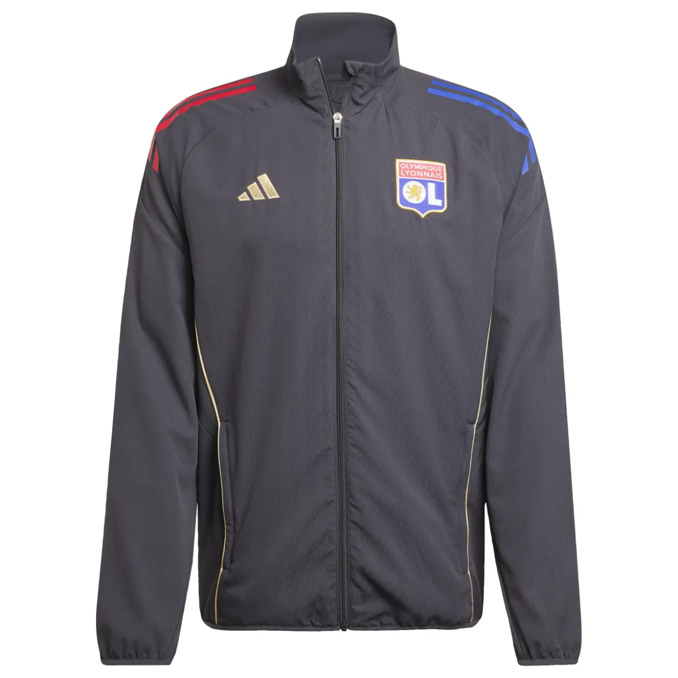 adidas Olympique Lyon Presentatie Trainingspak Full-Zip 2025-2026 Donkergrijs Goud Rood Blauw