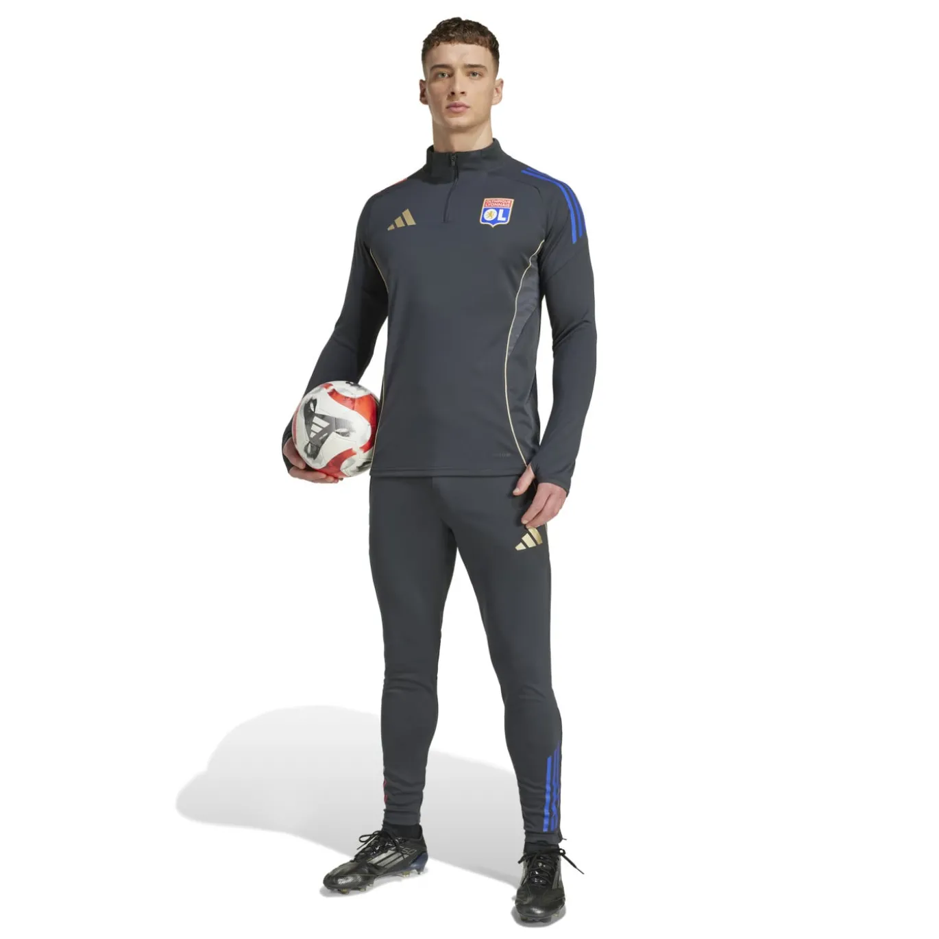 adidas Olympique Lyon Trainingspak 1/4-Zip 2025-2026 Donkergrijs Goud Rood Blauw