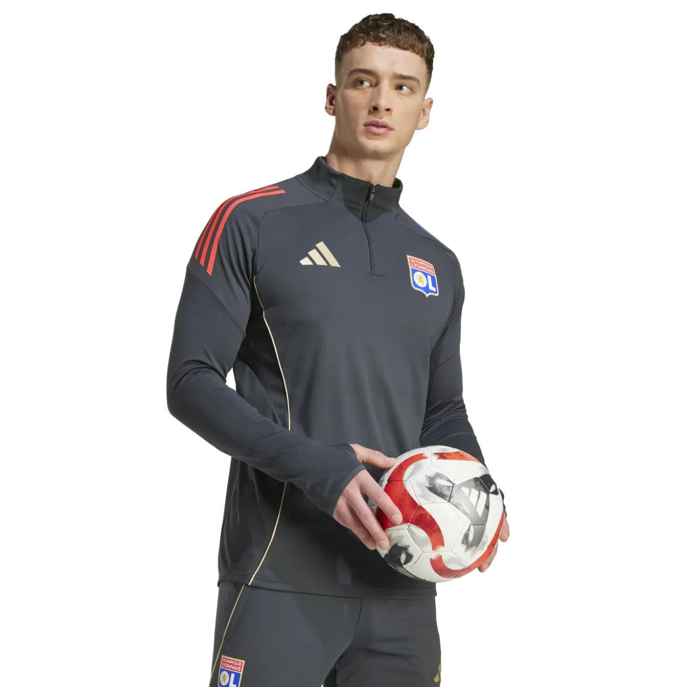 adidas Olympique Lyon Trainingspak 1/4-Zip 2025-2026 Donkergrijs Goud Rood Blauw