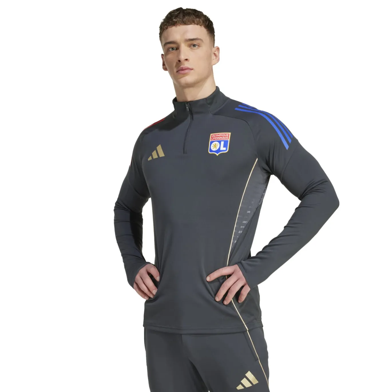 adidas Olympique Lyon Trainingstrui 1/4-Zip 2025-2026 Donkergrijs Goud Rood Blauw