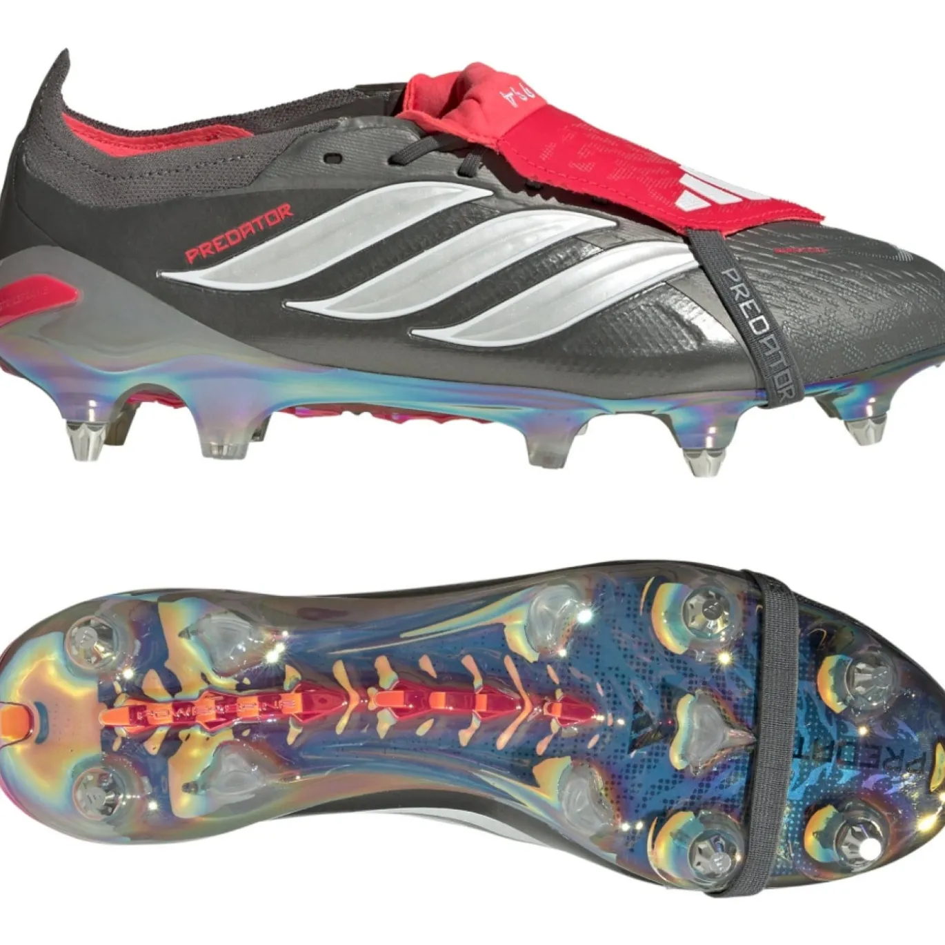 adidas Predator Elite FT IJzeren-Nop Voetbalschoenen (SG) Donkergrijs Wit Zilver Rood