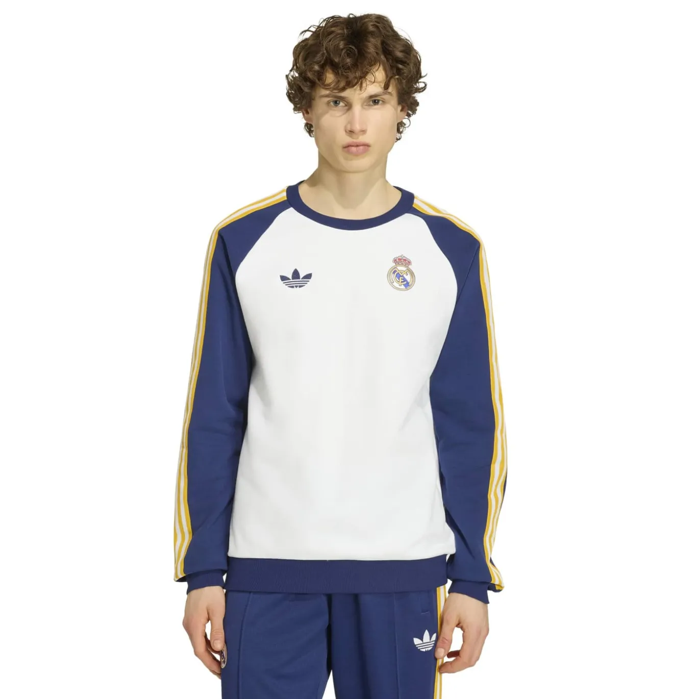 adidas Real Madrid Originals Crew Sweater Wit Donkerblauw Lichtoranje