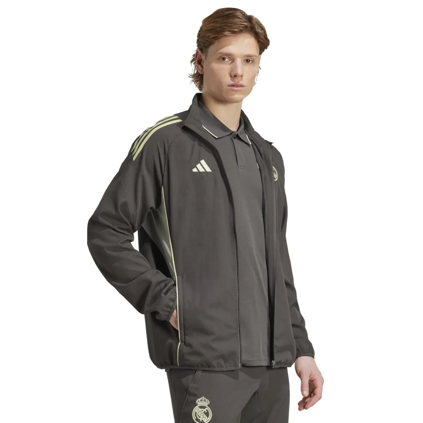 adidas Real Madrid Presentatie Trainingspak Full-Zip 2025-2026 Grijs Lichtgroen