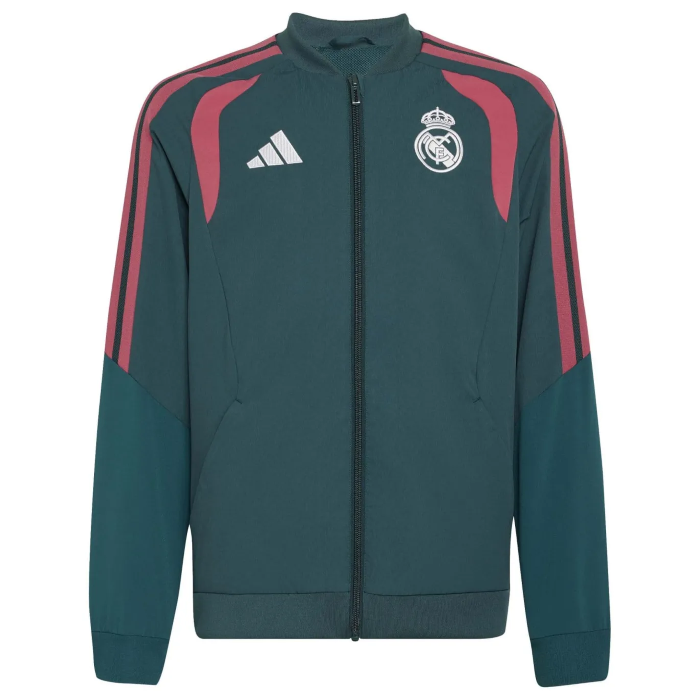 adidas Real Madrid Presentatie Trainingsjack 2026-2027 Kids Donkergroen Roze Wit