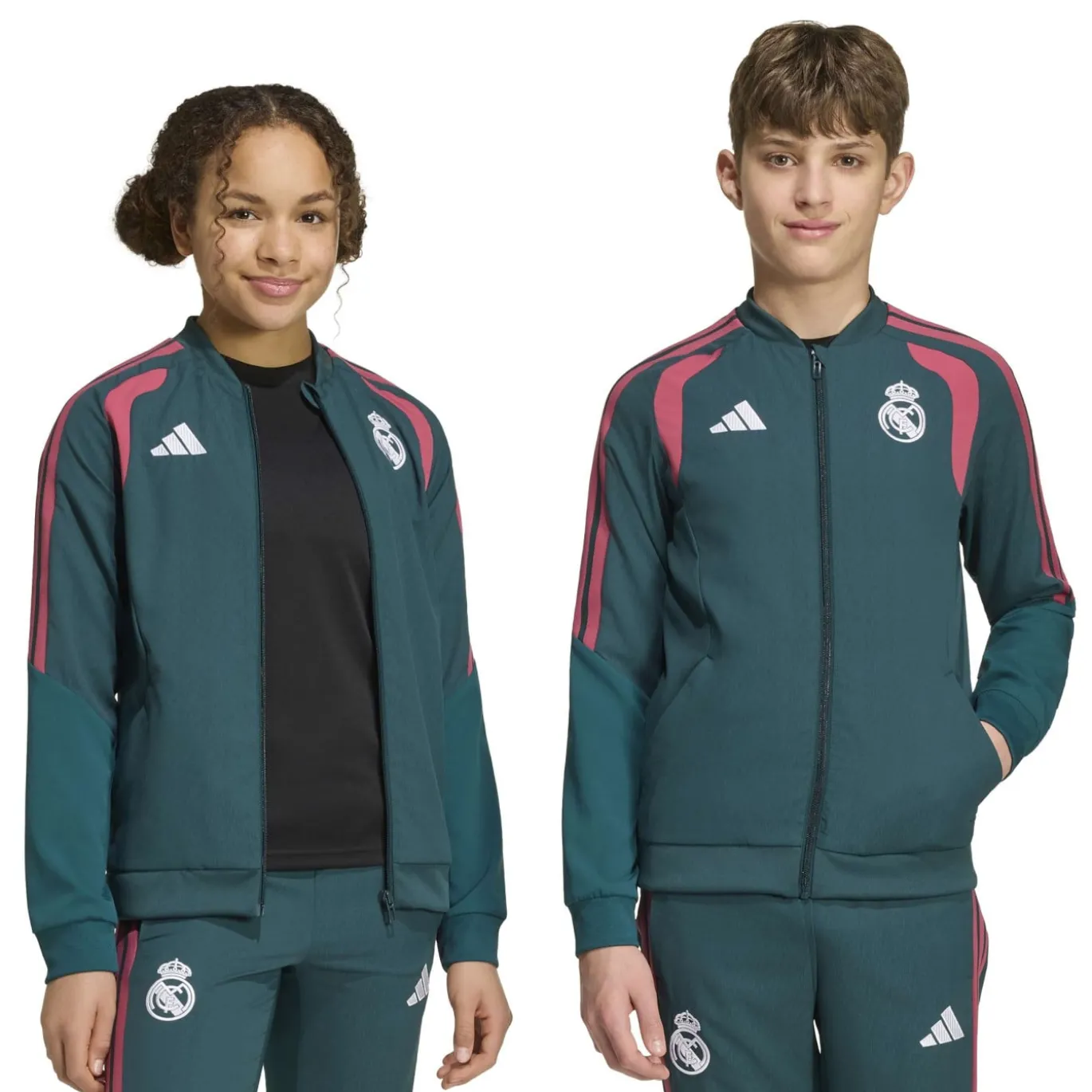 adidas Real Madrid Presentatie Trainingsjack 2026-2027 Kids Donkergroen Roze Wit