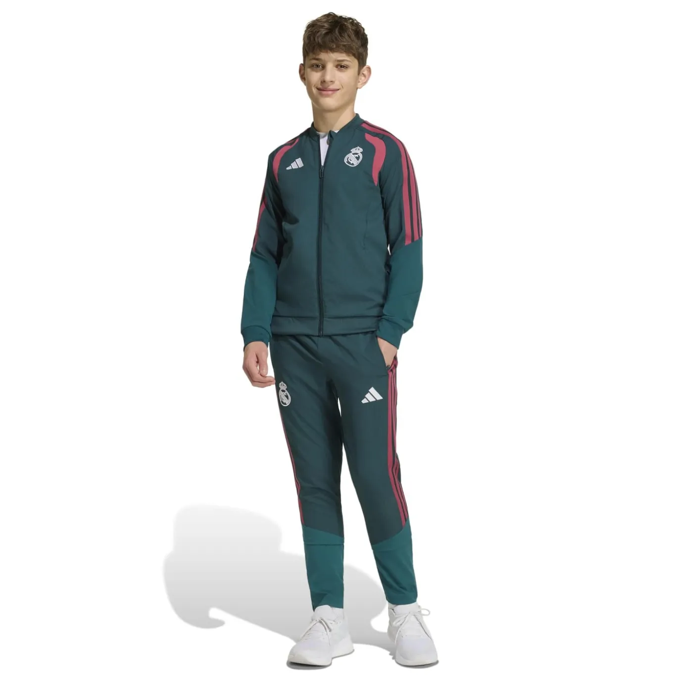adidas Real Madrid Presentatie Trainingsjack 2026-2027 Kids Donkergroen Roze Wit