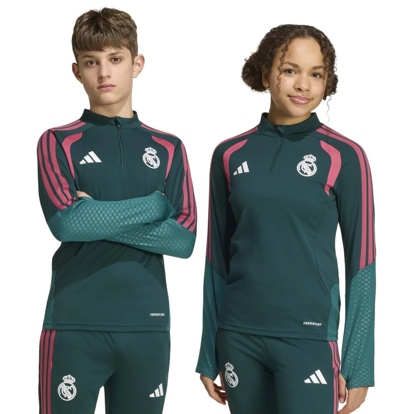 adidas Real Madrid Trainingstrui 1/4-Zip 2026-2027 Kids Donkergroen Roze Wit