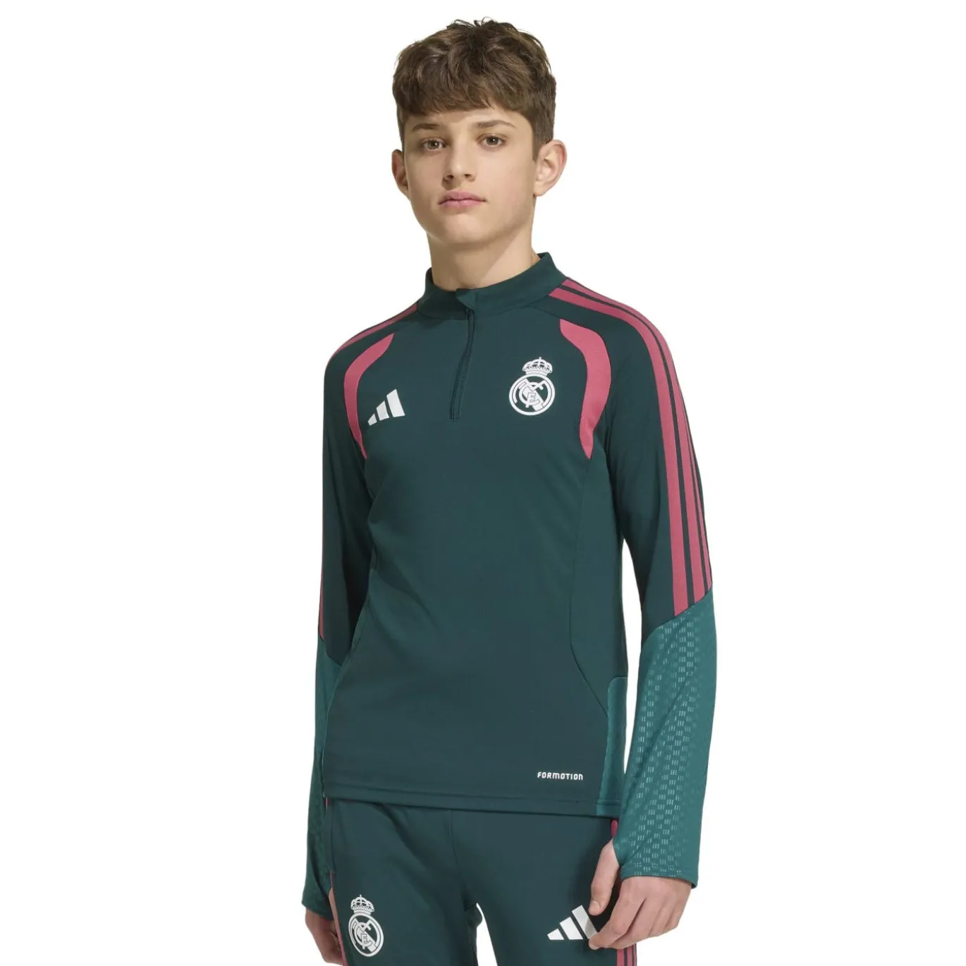 adidas Real Madrid Trainingspak 1/4-Zip 2026-2027 Kids Donkergroen Roze Wit