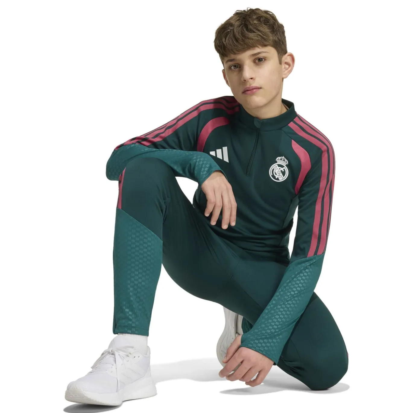 adidas Real Madrid Trainingspak 1/4-Zip 2026-2027 Kids Donkergroen Roze Wit