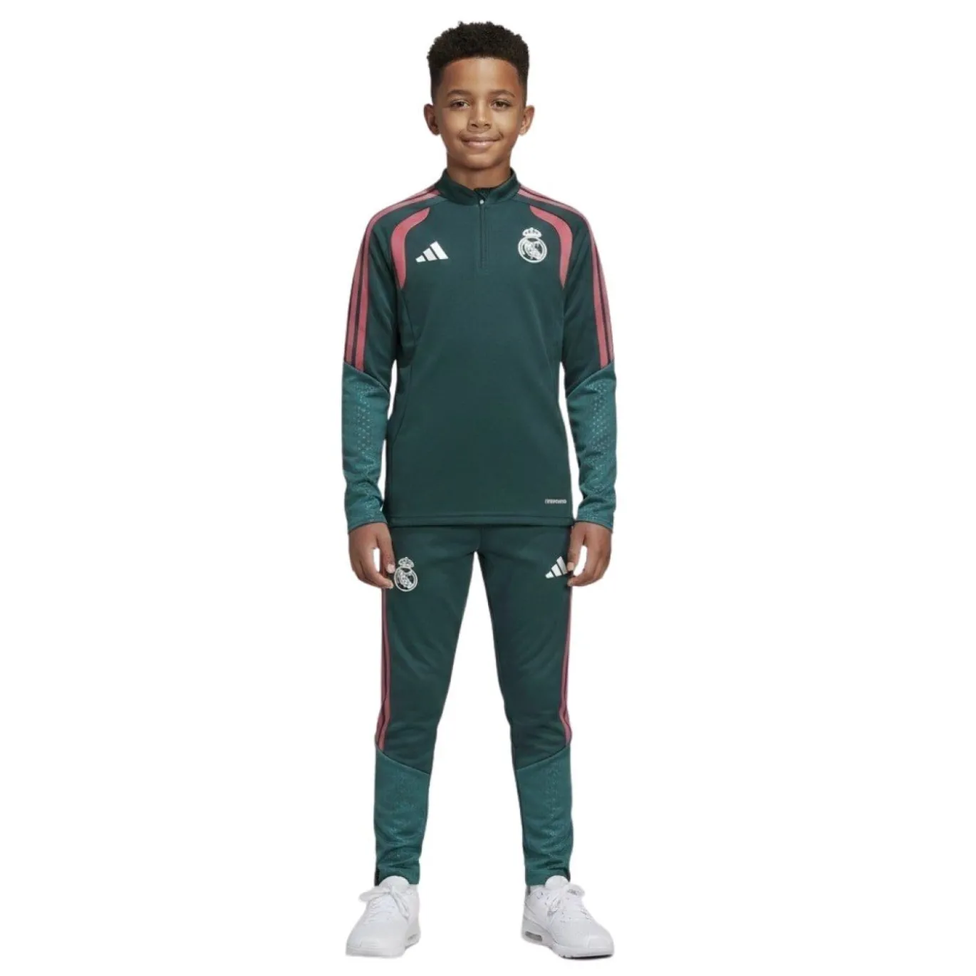 adidas Real Madrid Trainingspak 1/4-Zip 2026-2027 Kids Donkergroen Roze Wit