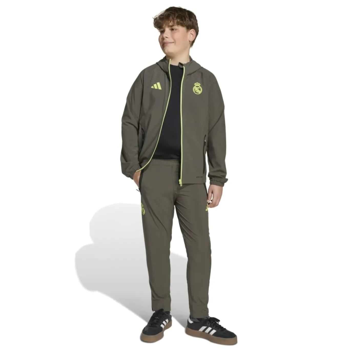 adidas Real Madrid Vis Tech Trainingspak Full-Zip Kids Grijs Lichtgroen