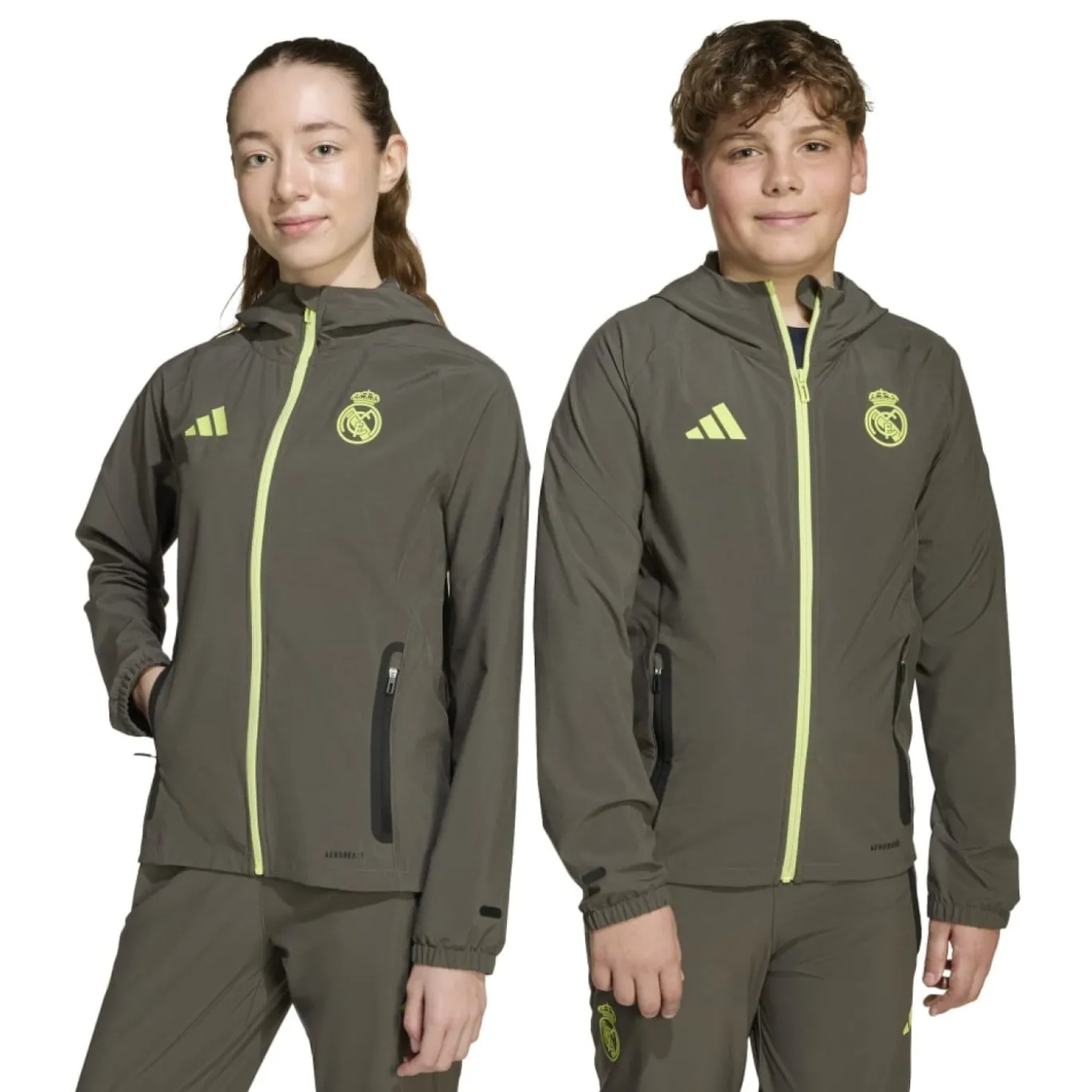 adidas Real Madrid Vis Tech Trainingspak Full-Zip Kids Grijs Lichtgroen