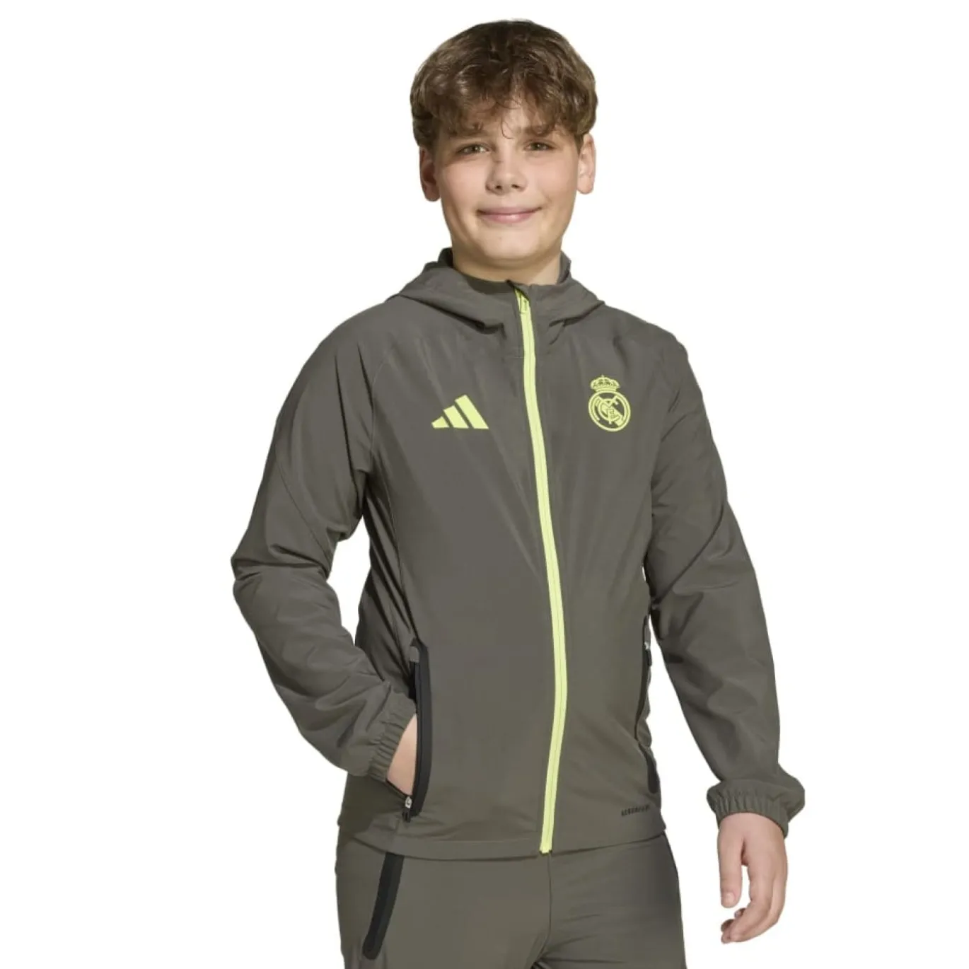 adidas Real Madrid Vis Tech Trainingspak Full-Zip Kids Grijs Lichtgroen