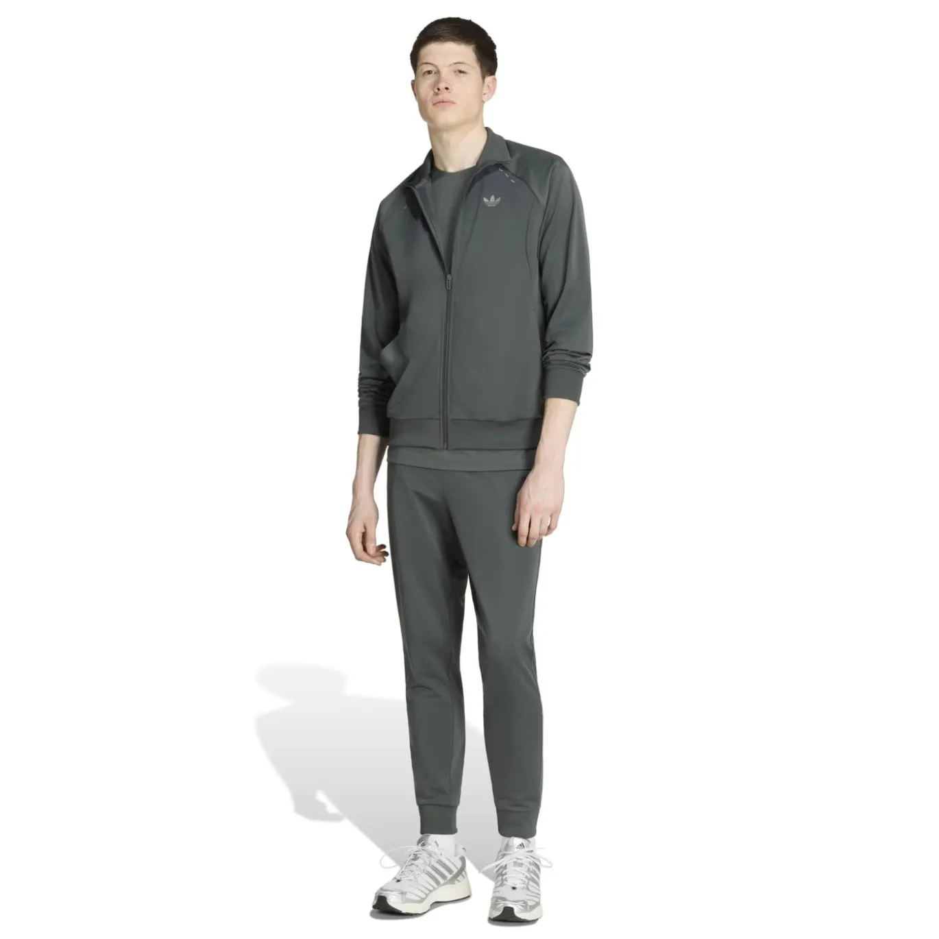 adidas Tech Essential Trainingspak Donkergroen Grijs