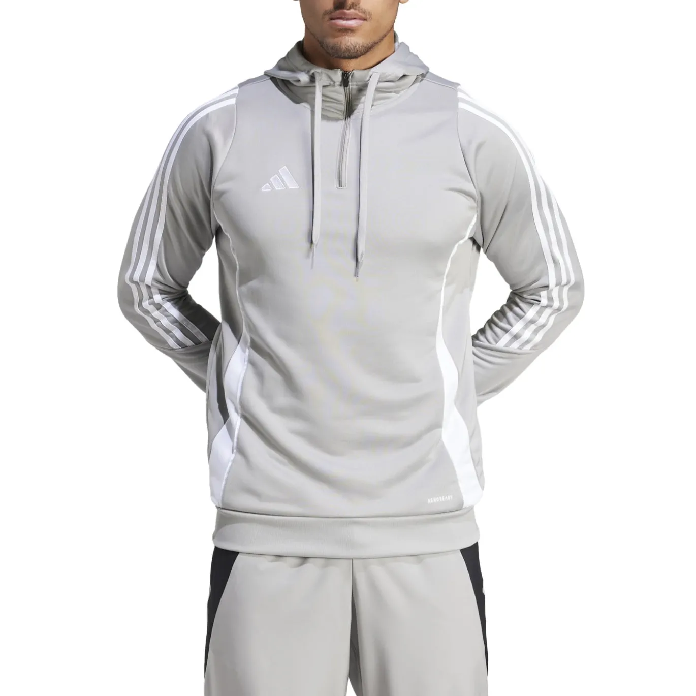 adidas Tiro 24 Hooded Trainingstrui 1/4-Zip Lichtgrijs Wit