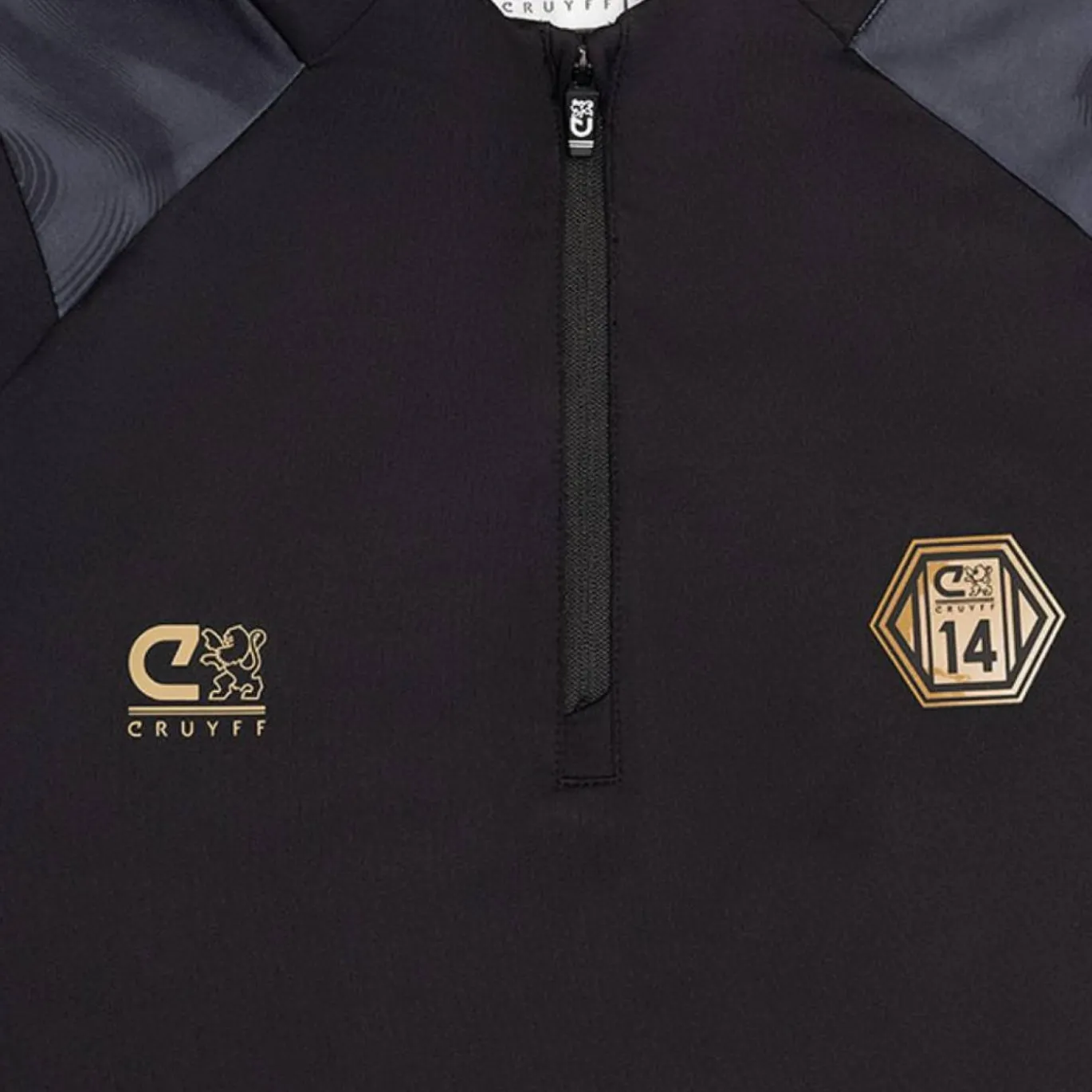 Cruyff Defense Trainingspak 1/4-Zip Kids Zwart Donkergrijs Goud