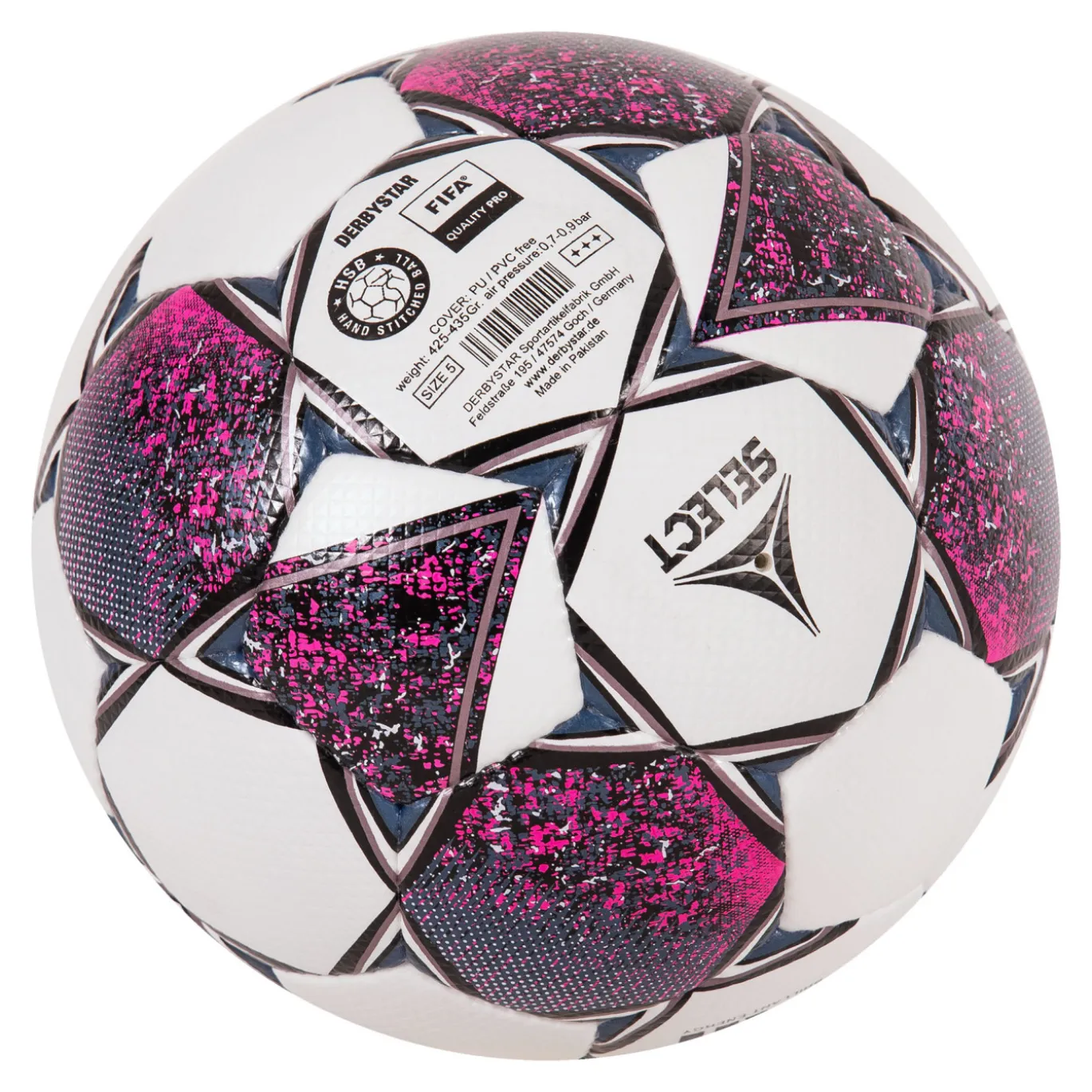 Derbystar Brillant Energy Voetbal Maat 5 Wit Roze Zwart